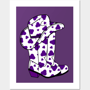 PURPLE Cow Spots Cowboy Hat And Boots Posters and Art